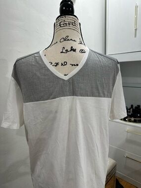 Calvin Klein White and Gray V-Neck Panel Tee